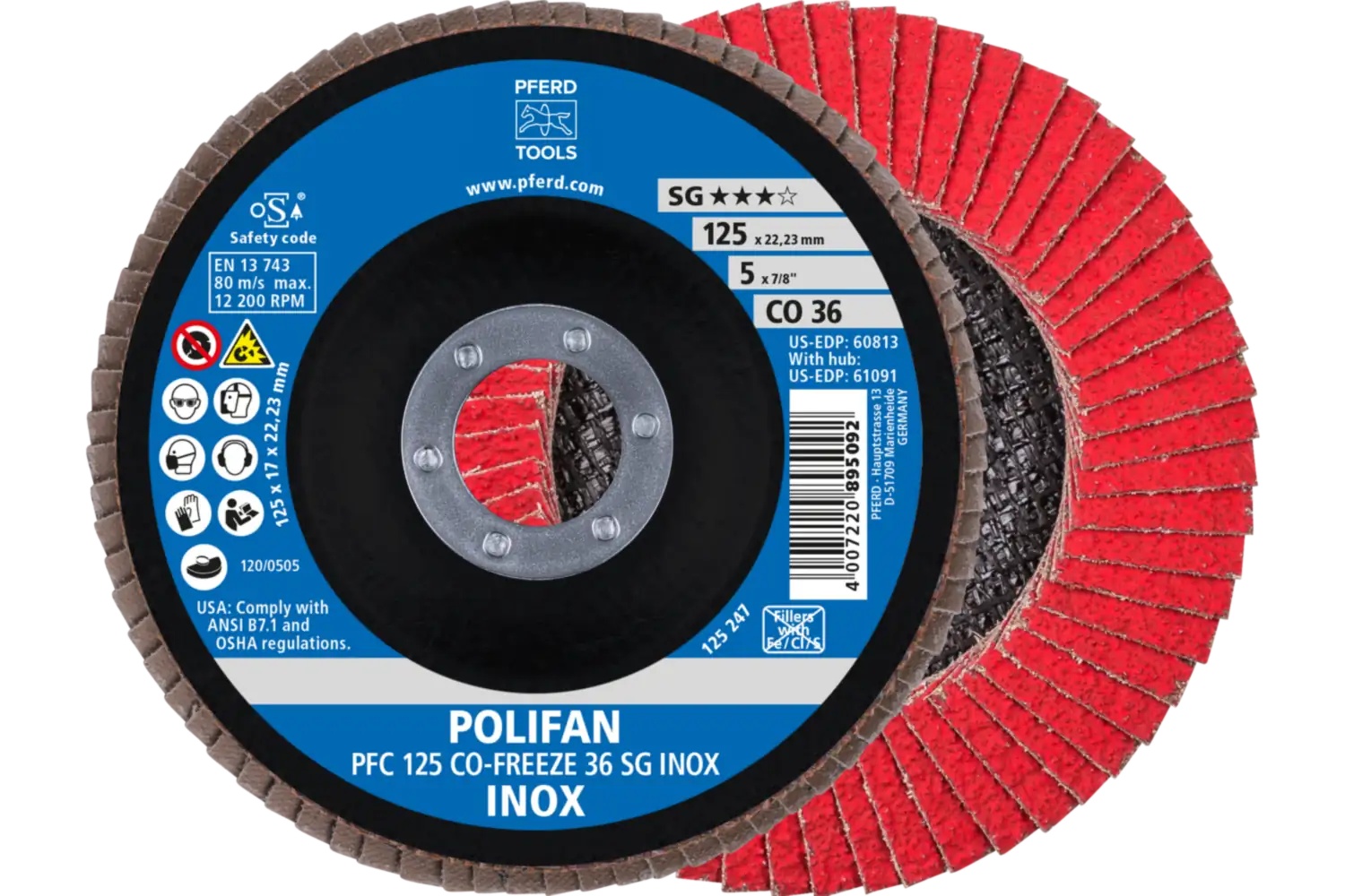 Picture of Pferd Flap Disc, 5" x 7/8, CO-Freeze SG Inox, 36 Grit, T29, Conical, Ceramic